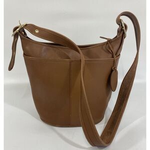 90s Wilson Leather Tannery West Brown Bucket Bag Purse Gold Hardware Crossbody